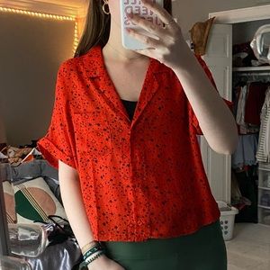 red collared blouse